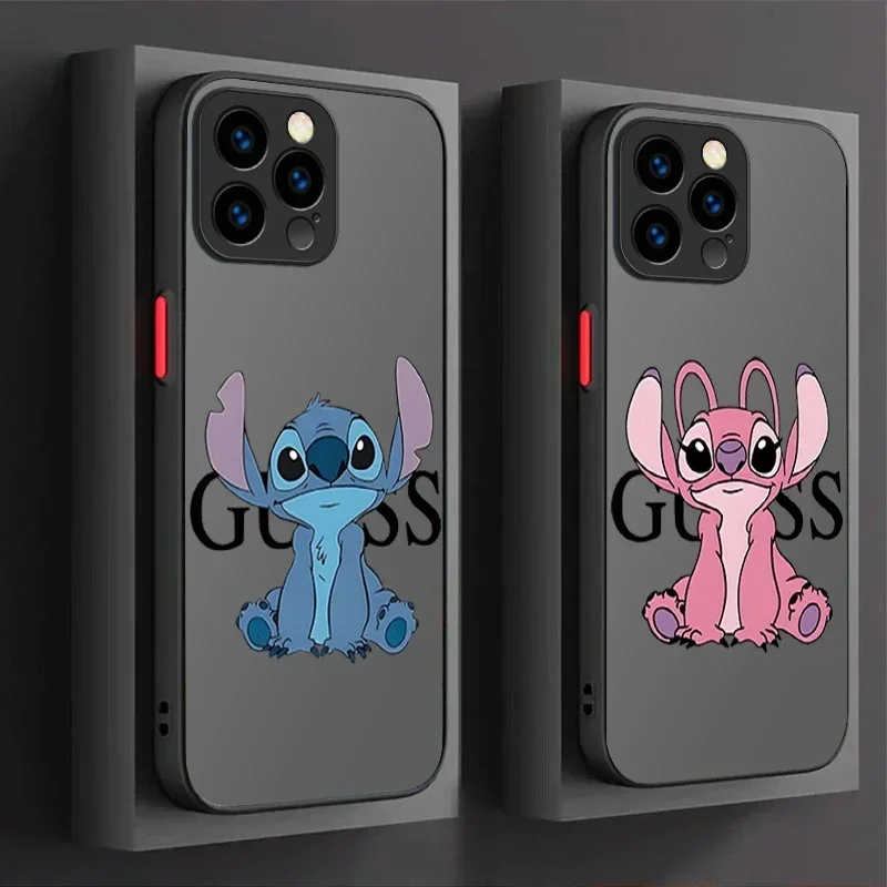 Cute Disney Stitch Angel Case For iPhone 16 15 14 13 12 11 Pro Max X XR XS 7 8 Plus SE 2020 Shockproof Matte Hard Bumper Cover