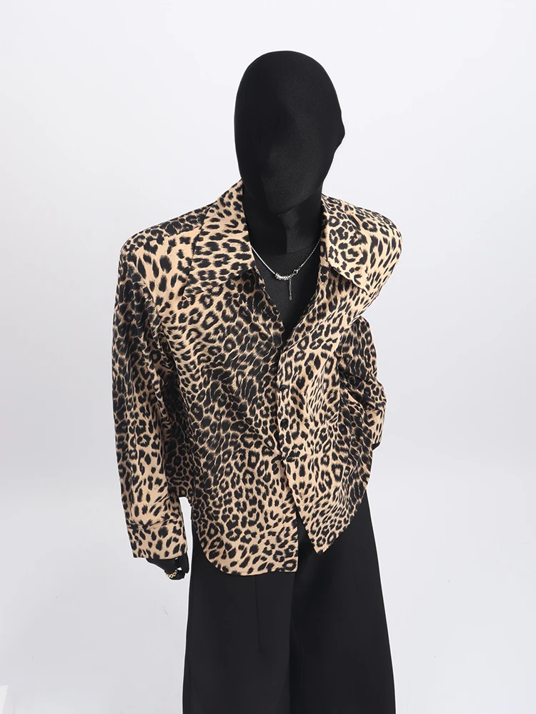 High Stret Shirts Men's Design Leopard Print Long Sleeved Shirt Korean Version Cool Casual Shirt Tops Mens Shirts