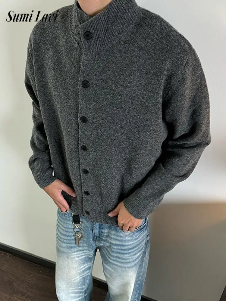 

Fashion Men's Sweatercoats Spring Autumn New Casual Buttoned Stand Collar Cardigans For Men Stylish Solid Color Knit Sweaters