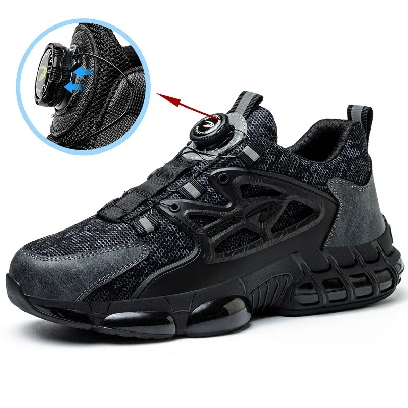 

Men Work Shoes Men Rotating Buttons Safety Shoes Man Protection Protective Shoes Puncture-Proof Indestructible Work Sneakers