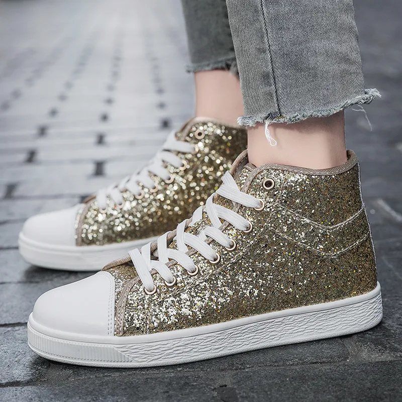 Luxury Red Designer Shoes Women High top Sneakers Lightweight Women\'s Vulcanized Shoes Fashion Glitter Sneakers Woman Size 41