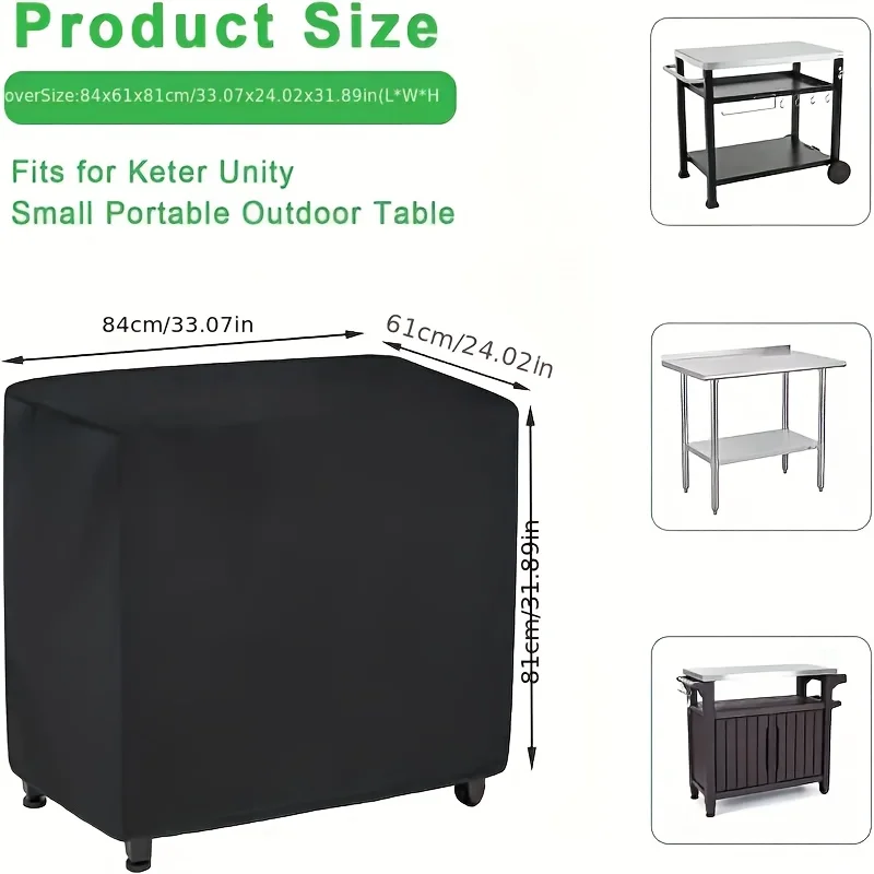 Black Prep Table Cover, Outdoor Bar Table Stainless Steel Table Cover Portable Cooling Cart Cover Patio Storage Cabinet Cover image 3
