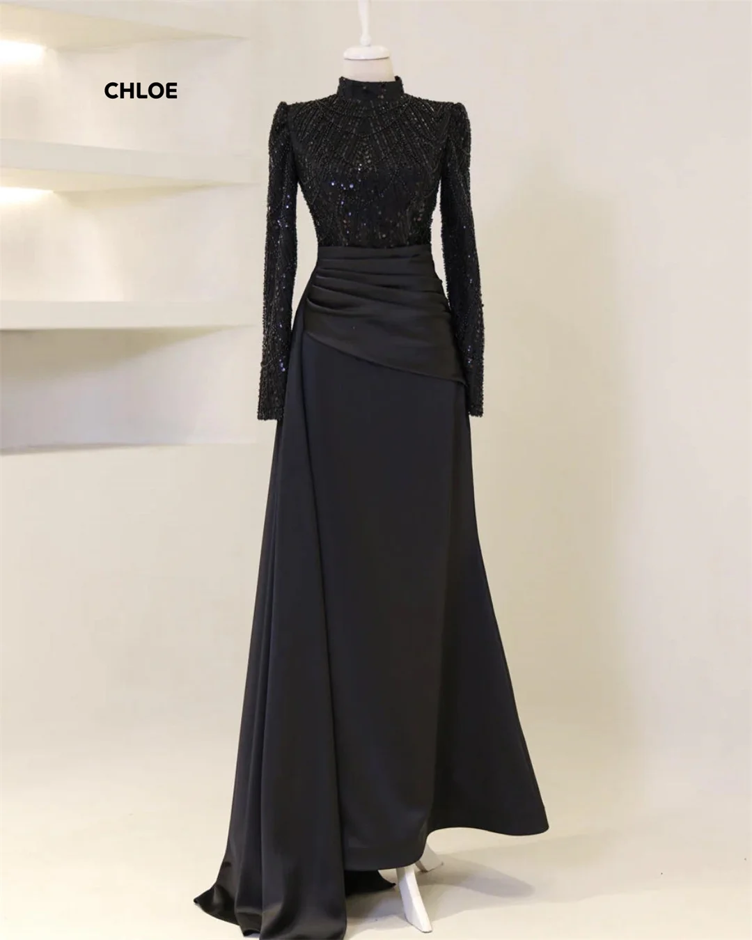 Elegante Partykleider mit Rundhalsausschnitt, luxuriöses 2025, luxuriöses Abendkleid nach Maß, Linie A, lange Ärmel, Ballkleidkleid, Robe Soiree