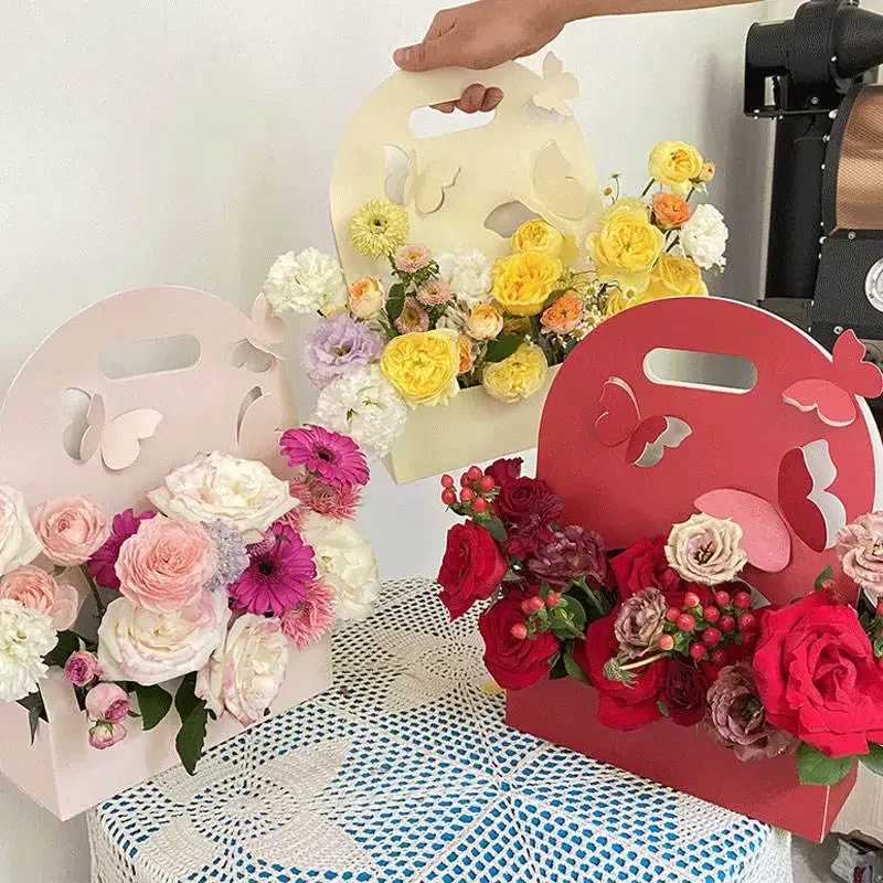 1/5/10Pcs Butterfly Flower Box Hand Flower Basket Paper Flower Box Flower Arrangement Bag Flower Packaging Gift Boxes