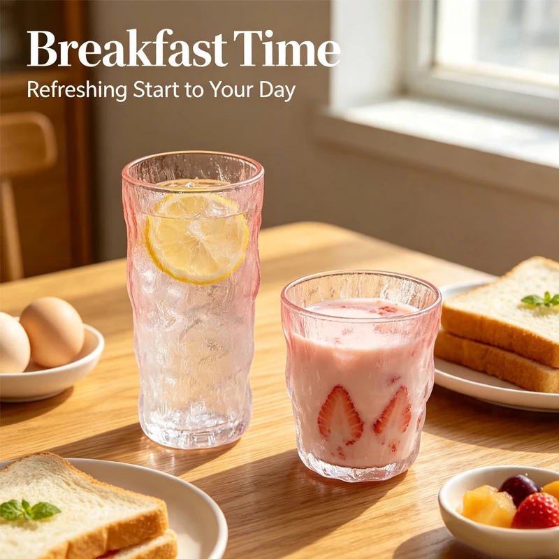 285ml/380ml Gradient Pink Cocktail Glass Modern Iceberg Shaped Glass Cup Art Design Juice Beverage Mugs Suitable for Gift Giving