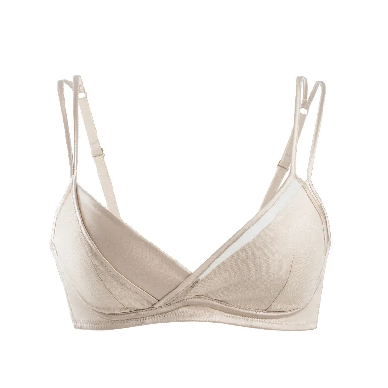Winsleter-19MM 93% Silk Sexy Bra, Deep Wire Free Satin, Women French Breathable Triangle Cup Underwear, 2025 Winter New P5N015CC view 3