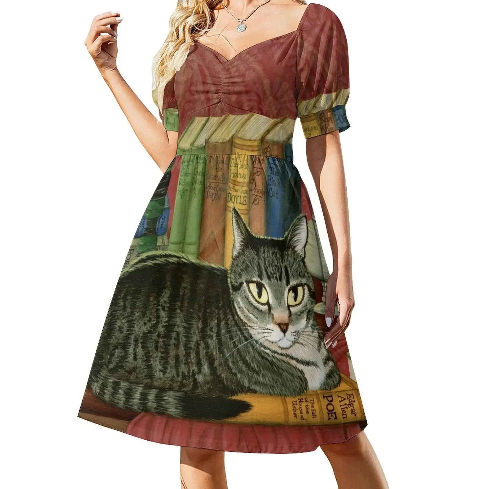 

Classic Literary Cats Library Cat Sleeveless Dress Summer women's clothing wedding dresses for woman Beachwear Dress