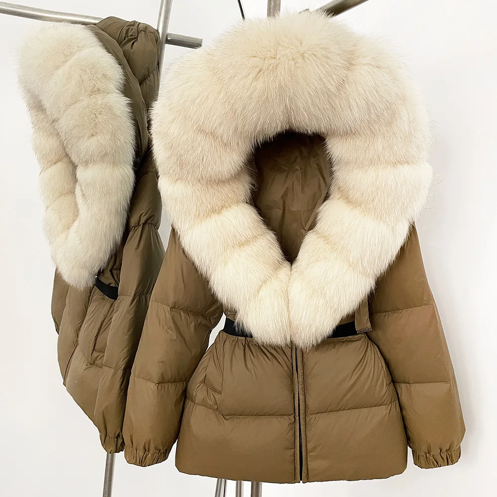 2025 Winter Puffer Jacket Women Real Fox Fur Hooded Thick Warm 90% White Duck Down Coat Female Parkas