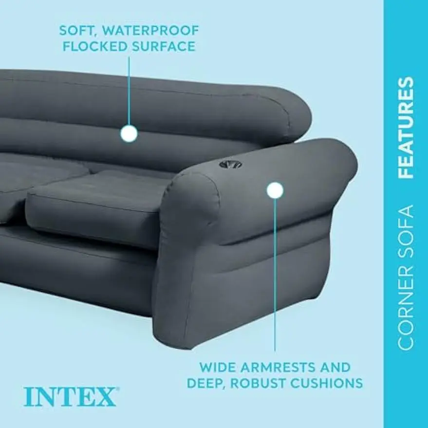 Inflatable Corner Sofa with 2 68564EP Ultra Lounge Chairs & Ottomans, Indoor Use, Cupholders, 2-in-1 Valve, 880lb/220lb Capacity