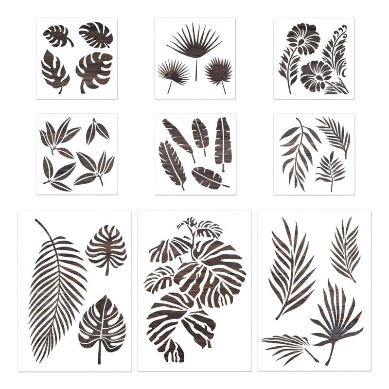 2024 New Flexible Flower Leaves Stencils Herb Plant Painting Template for Wood Slice Gift Card Door Tile DIY Art Projects 9kit