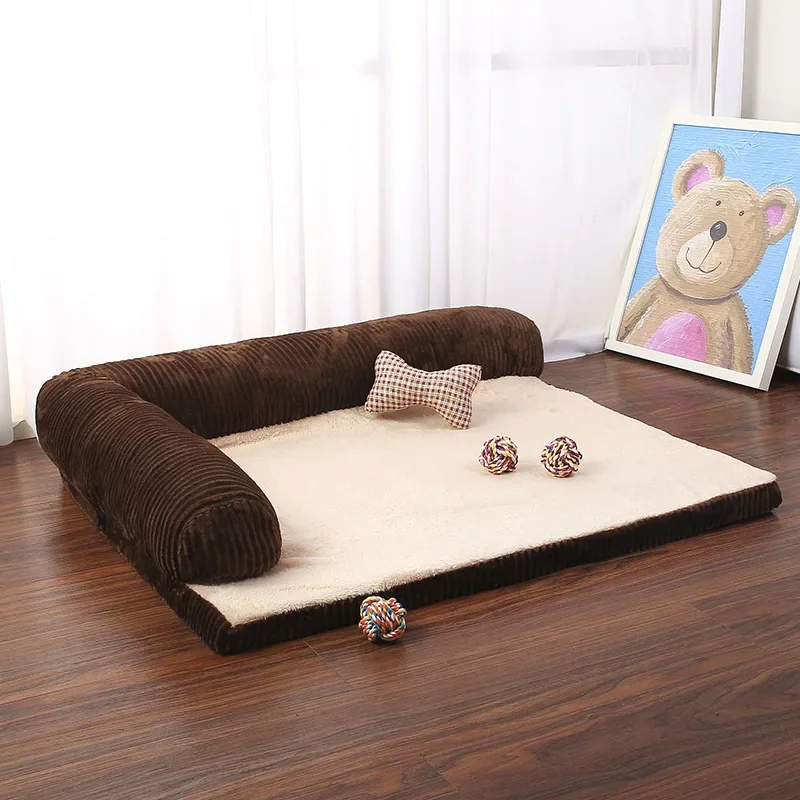 Dog Bed Soft L Shaped Lounge Sofa Cushion Pet Cat Dog Bed Fleece Warm Dog Beds For Small Large Dogs Strawberry pet bed Pet sofa