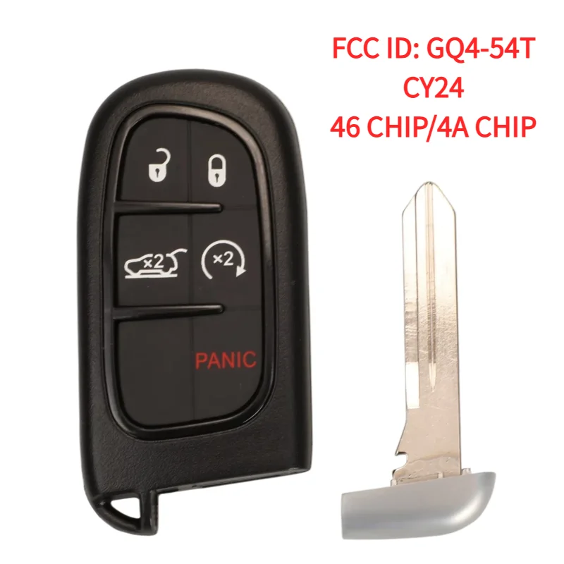 4+1 Buttons Remote Car Key FCC ID: GQ4-54T ASK433.92MHz PCF7953M 46 chip/4A chip CY24 blade For Chrysler/Jeep/Dodge/RAM