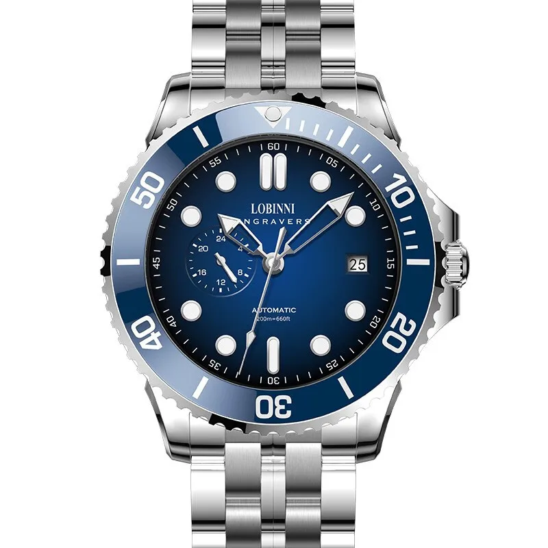 LOBINNI ساعة أوتوماتيكية للرجال 41.5 مللي متر ساعة يد ميكانيكية فاخرة موضة مضيئة 50 متر مقاوم للماء الياقوت ميوتا 8215