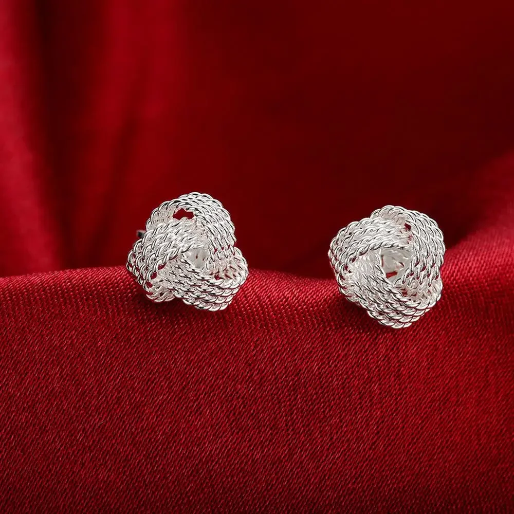 Noble 925 Sterling Silver Tennis Weave Stud Ball Earrings for Women Lady Holiday Gift Party Wedding Fashion Jewelry