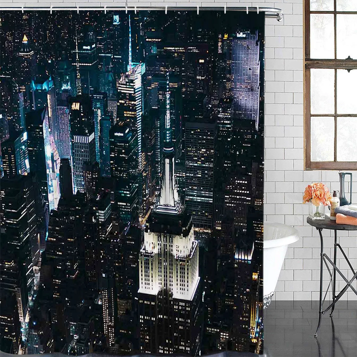 New York City Night View Waterproof Bathroom Decoration Shower Curtain With Hook Printed Bathtub Curtains Bathroom Accessories