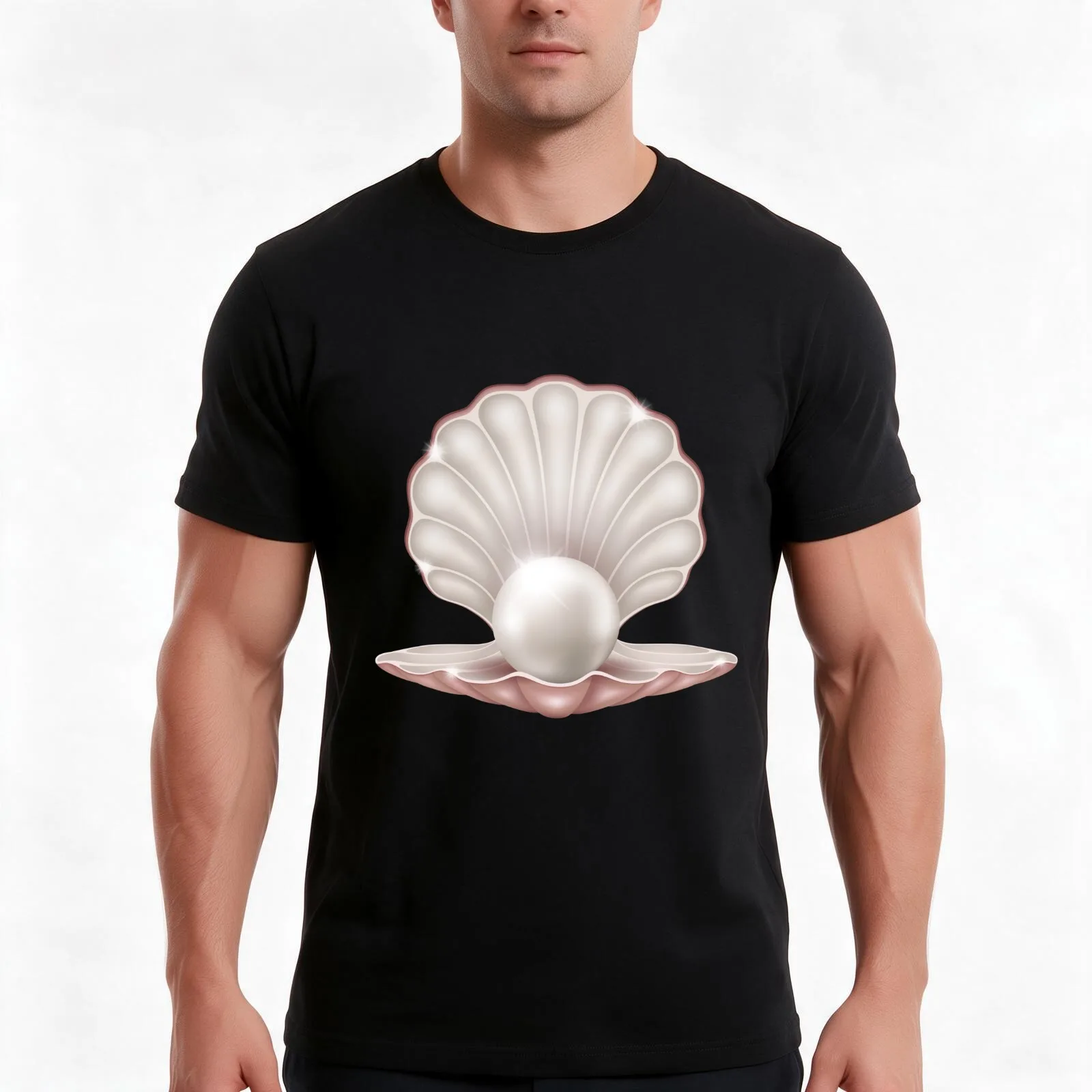 Pearl in Shell T-Shirt, Summer Casual Cotton Tee, Oversized Streetwear Tops, Vintage Graphic Print, Loose Fit Short Sleeve