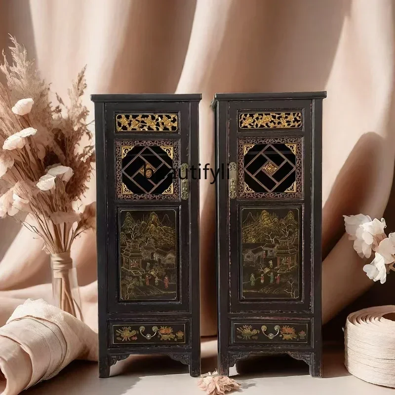 New Chinese style antique solid wood storage cabinet Ming and Qing Dynasties do Ri Fu classical hand-painted high cabinet