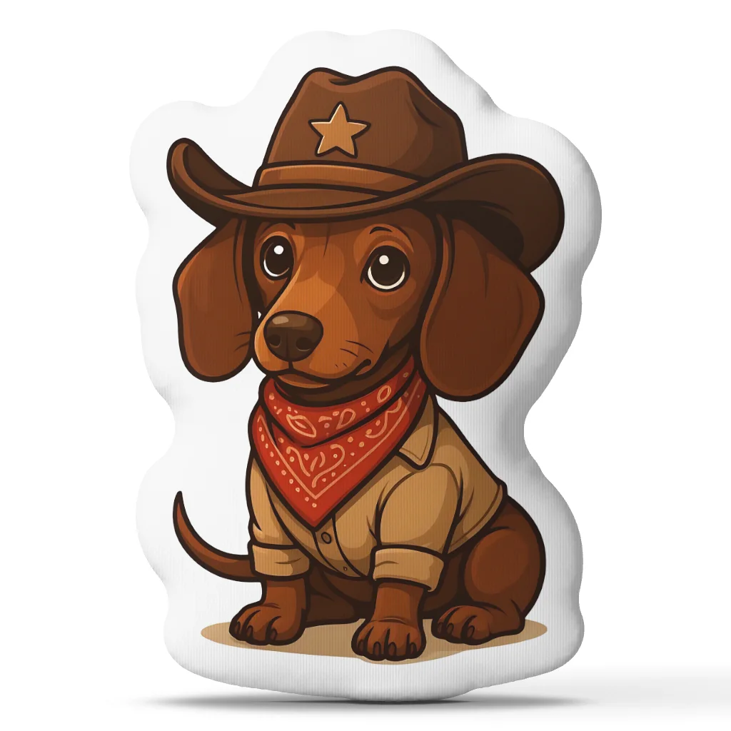 Cowboy Dog Throw Pillow Western Dachshund Cushion Irregular Stuffed Decorative Pillow for Ranch Home Decor Dog Lover Gift