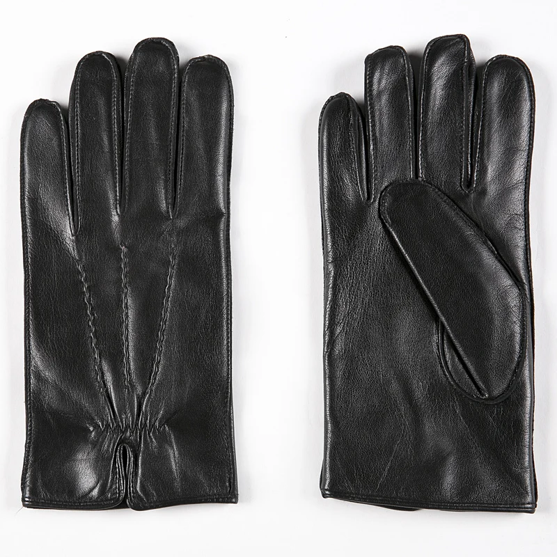 Gours-guantes de piel de cabra auténtica para hombre, manoplas clásicas, cálidas, de marca de moda, color negro, de alta calidad, para invierno,