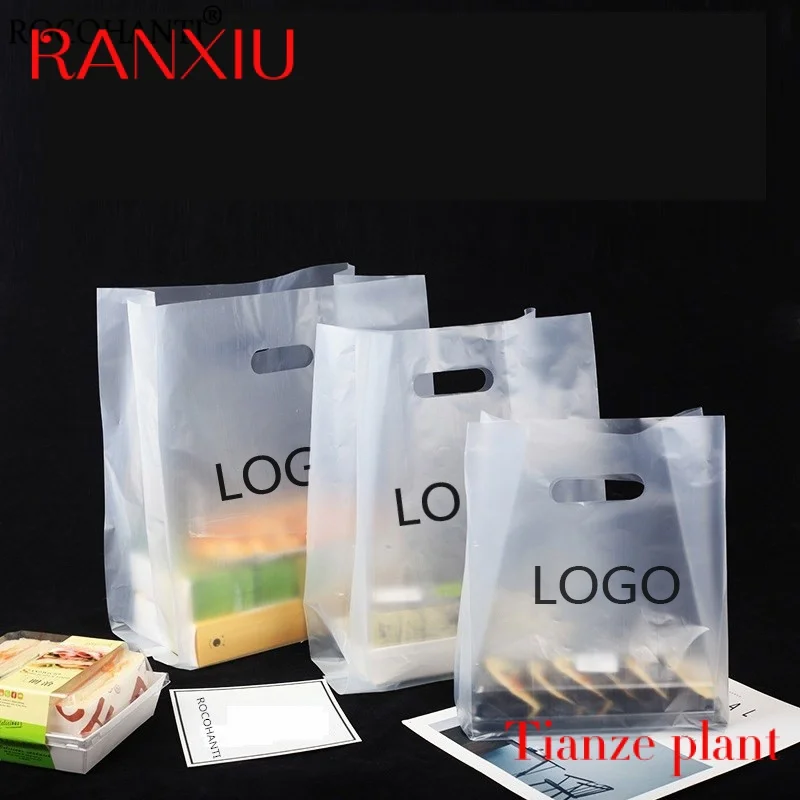 

Custom Transparent frosted poly plastic shopping bags bread pack ldpe bag die-cut plastic bag with handle