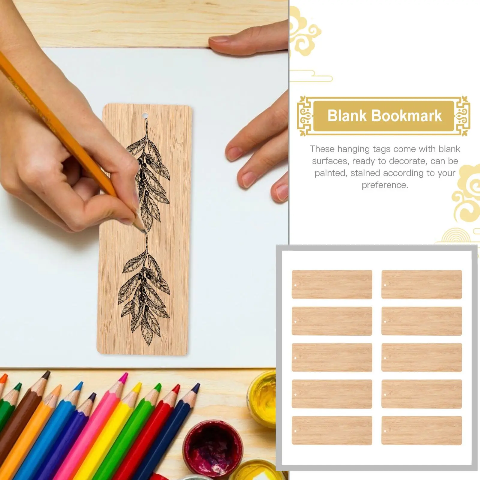 10 Pcs DIY Bamboo Wood Bookmark Blank Decoration Kids Label Child Natural Slices Board Engraving DIY Blank Bookmark