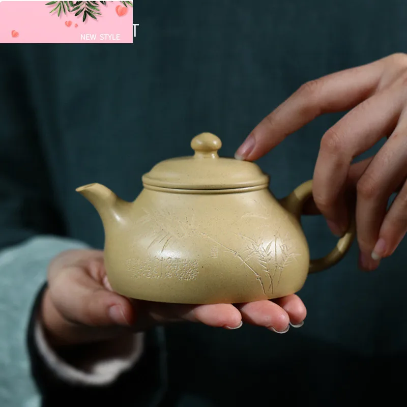 

170ml High-end Yixing Purple Clay Teapots Famous Hand-carved Bamboo Leaves Tea Pot Kettle Chinese Handmade Raw Ore Zisha Tea Set