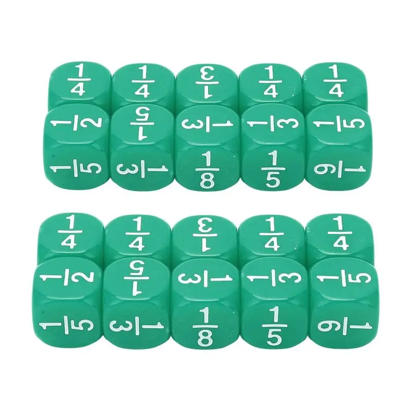 

【Supernew】20Pcs Acrylic Math Fraction Dice 6 Sided Math Fraction Dice Rounded Fractional Dice Teaching Dice Set Green