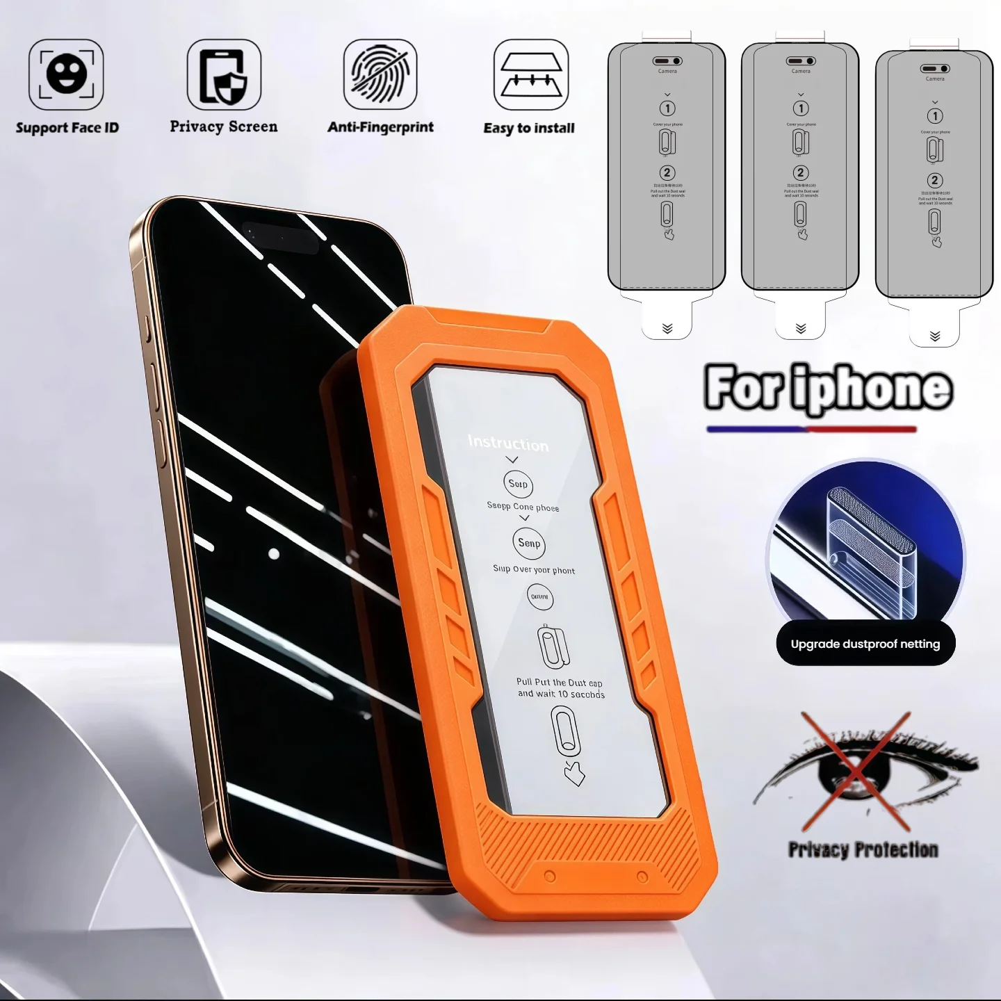 

3Pcs 9H Tempered Glass Privacy Screen Protector for iPhone 17e 16Pro 15ProMax 14Plus 13 12 Series - Device Privacy Protection