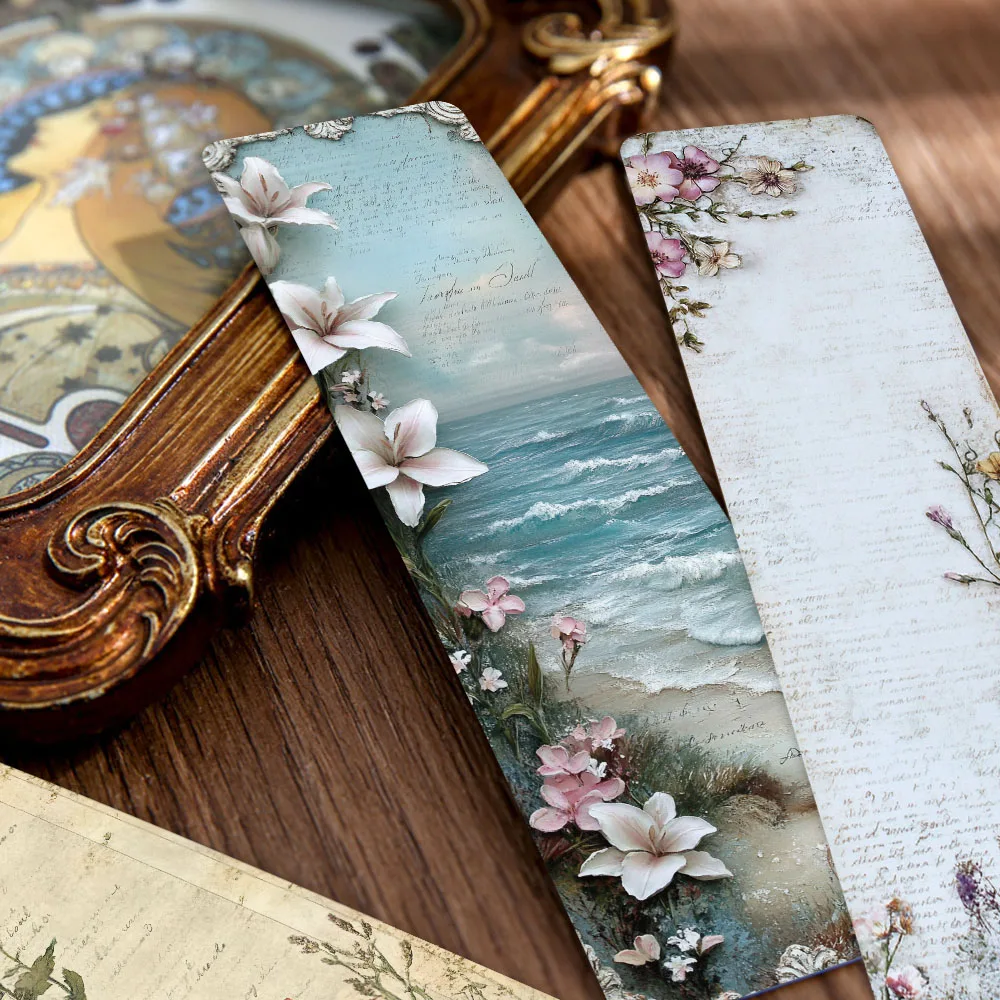 30pcs Stereoscopic Vintage Landscape Wallflower Bookmarks Students Message Index Paper Cards Handbook DIY Decorative Materials
