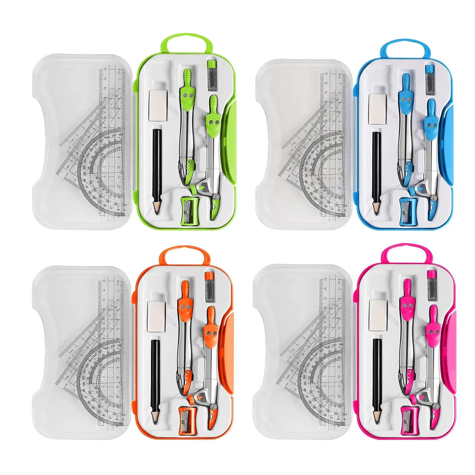 수학 기하학 키트 세트, 각도기 눈금자 문구, 교사 초안 케이스 포함