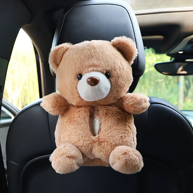 Car Tissue Boxes Plush Cute Cartoon Bear Duck Seat Back Hanging Drawer Cover Women\'s Car Creative Decorative Tissue Box