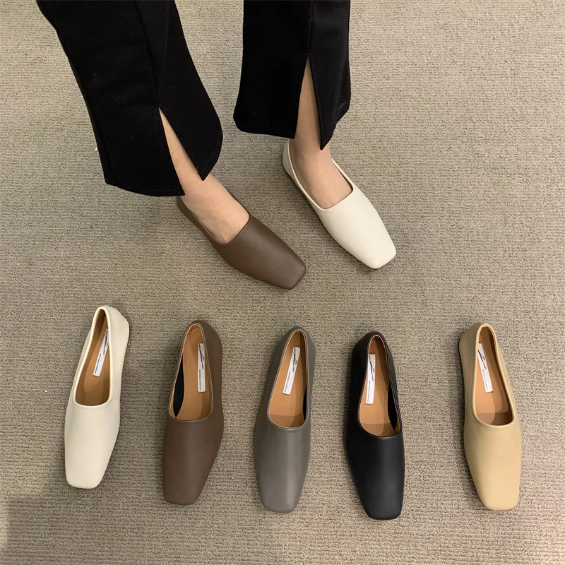 Bailamos Women Soft Ballet Flats Foldable Roll-Up Shoes Brief Square Toe Grandma Shoes Woman Retro Moccasins Slip On Loafers Muj