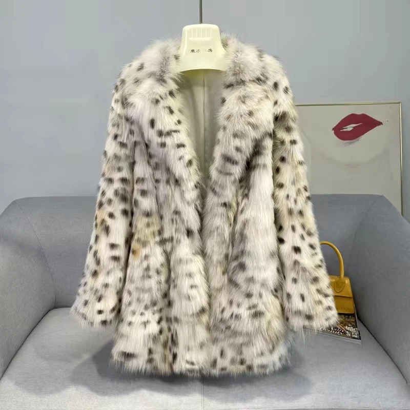 

Autumn Winter New Leopard Print Fur Integrated Woman Short Coat Suit Collar Imitation Fox Fur Coat Trend Winter Warm Fur Jacket