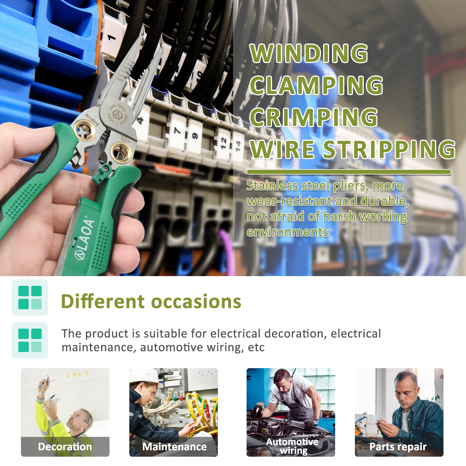 8 IN 1 Multifunctional Wire Stripping Pliers Stainless Steel Cable Stripping Cutter for Wire Winding Electrical Measurement Tool