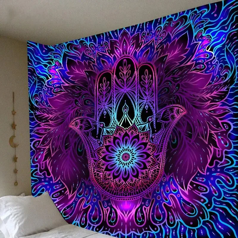 VIKAMA Hamsa Hand Tapestry Psychedelic Mandala Wall Hanging Spiritual Symbol Ethnic Art for Yoga Studio Bedroom Meditation Decor