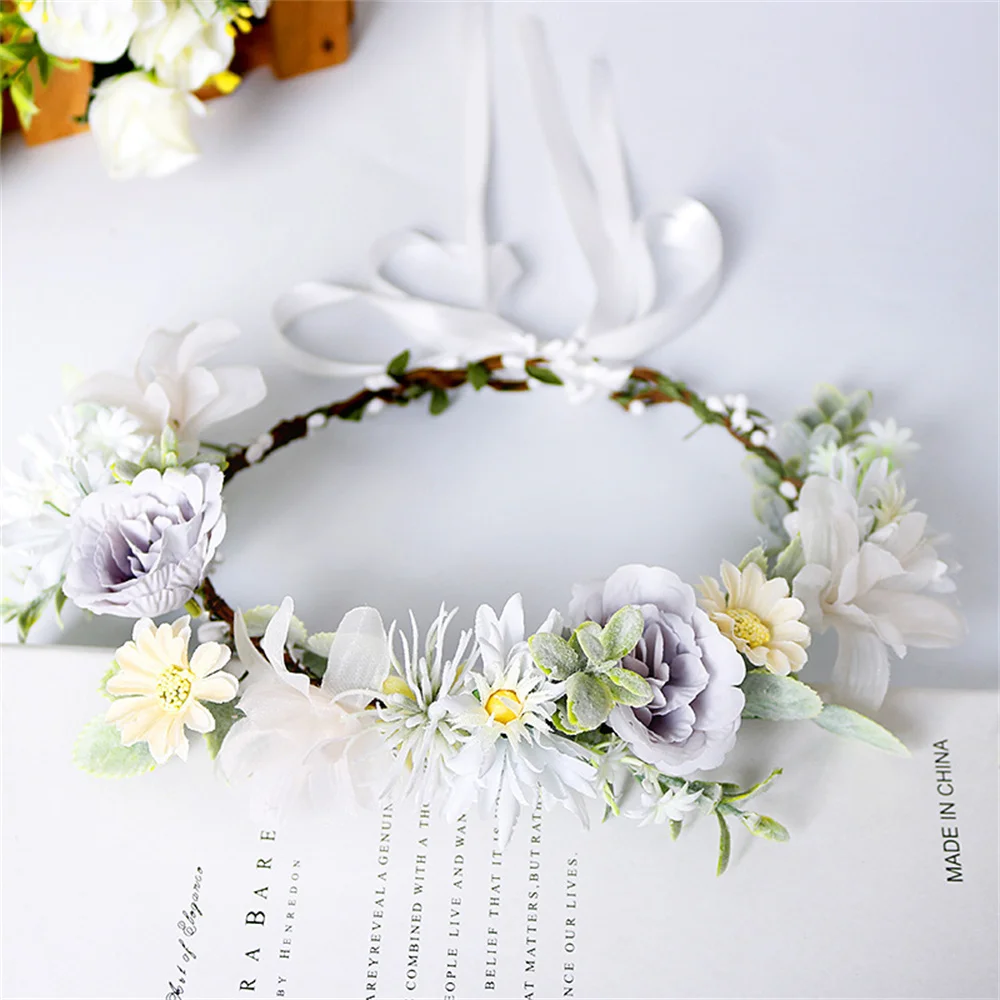 Bohemian Flower Crowns Bride Wedding Wreaths Hair Accessories Floral Garland Flower Headbands Braided Headpiece For Women Girls