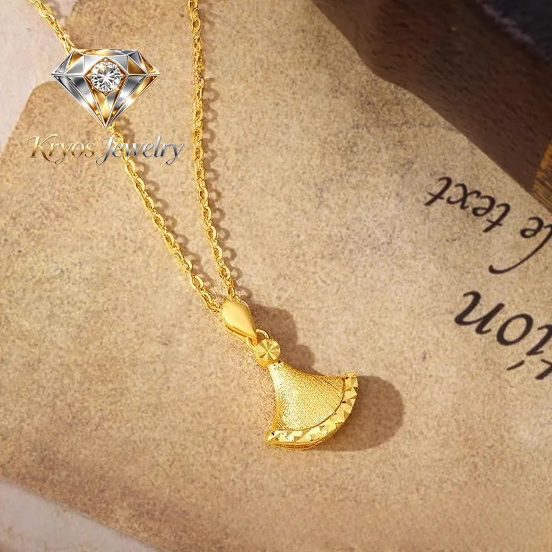 

Kryos Jewelry Light luxury design old money style 24K real gold ginkgo leaf pendant female ins style 9999 small skirt necklace a