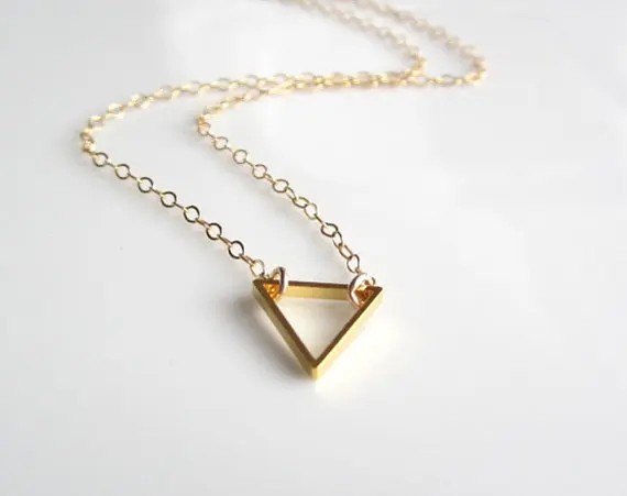 Tiny Inverted Open Triangle Logo Pendant Necklace Hollow Polygon Chevron Simple Geometric V Shaped Chain Collar Choker for Women