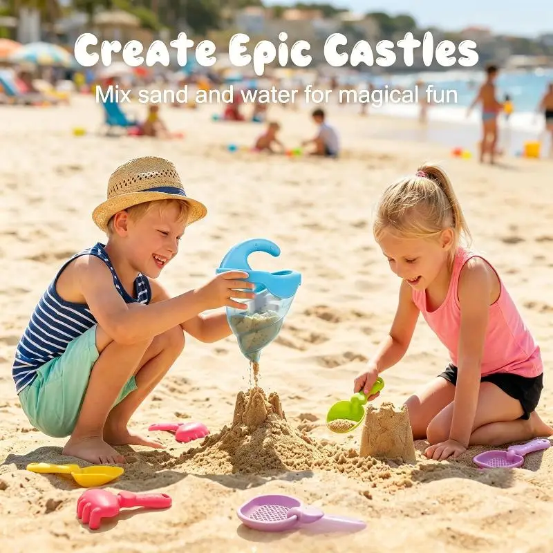 【BS】5Pcs Beach Children Wash Sand Overflow Funnel Outdoor Family Creative Beach Pile Sand Play Tool Rake Scoop Shovel