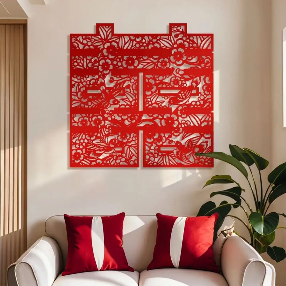 Giant Red Double Happiness Symbol Wall Ornament For Wedding Decoration Marriage Bedroom Background Photography Prop