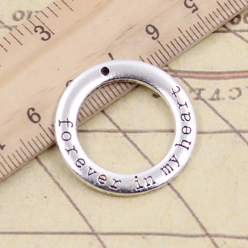 Zawieszki Charms koło na zawsze w moim sercu, 28x28mm, tybetański srebrny kolor, antyczna biżuteria, zrób to sam, rękodzieło