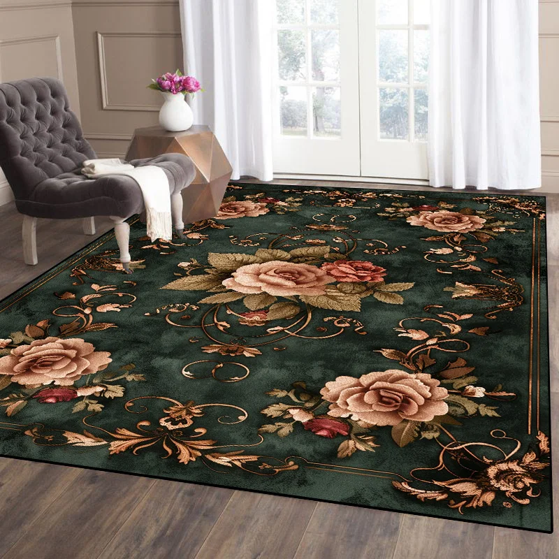 European Style Carpet Living Room Decoration Luxury Pattern Floor Mat Retro Large Area Bedroom Lounge Rug Washable Non-slip Rug