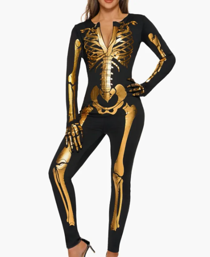 Damen Sexy 3D-Digital-Druck Bunter Skelett-Zentai-Jumpsuit Cosplay-Kostüm Halloween-Party Performance Enganliegender Bodysuit – Detail 4