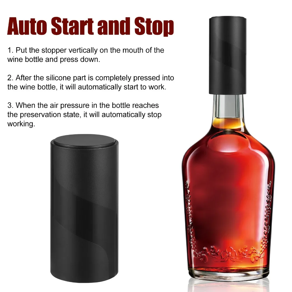 Portable Vacuum Seal Electric Wine Stoppers Cordless Operation Mini Vacuum Wine Preserver Automatic Wine Stoppers Wine Lover