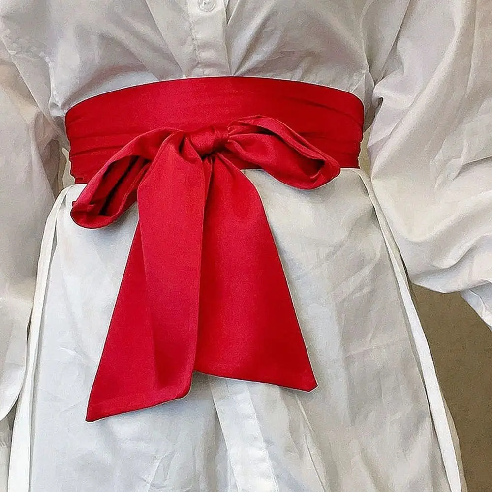 ファッションサテンシルク弓コルセットウエストベルトワイド DIY レースアップウエストバンドストラップ装飾ウエストカバースカートドレストップ服