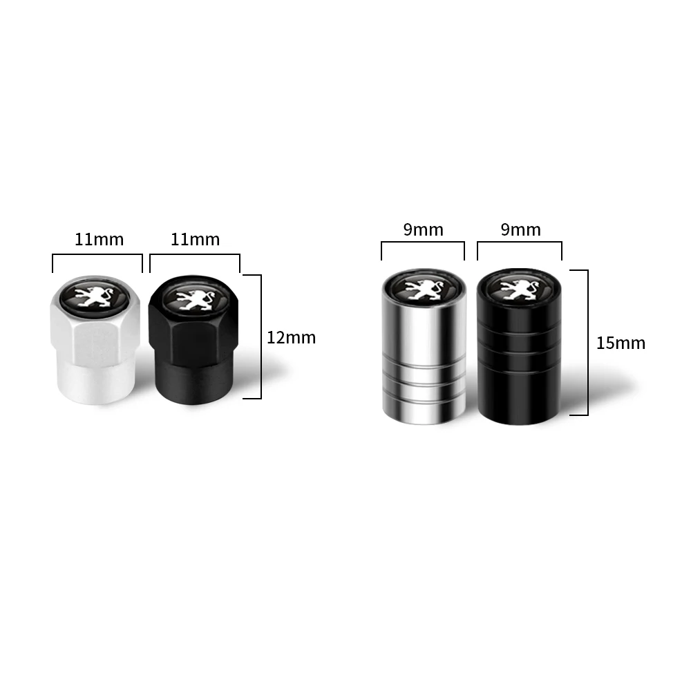 For Peugeot 5008 4008 206 208 308 307 207 3008 407 508 408 SW CC RCZ Hatch 4PCS Car Tire Valve Caps Car Accessories Center Cover view 4