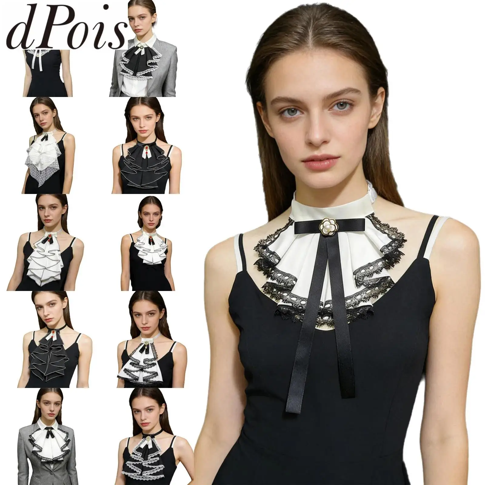 

Викторианский кружевной воротник-жабо с рюшами, съемный, имитация галстука, для костюмов эпохи Возрождения, аксессуар для вечерних платьев