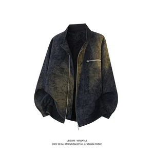 Spring Autumn Windproof Breathable Trendy Couple Baseball Jacket Fishing Casual Fashion Tie Dyeing Imitation Leather Jacket