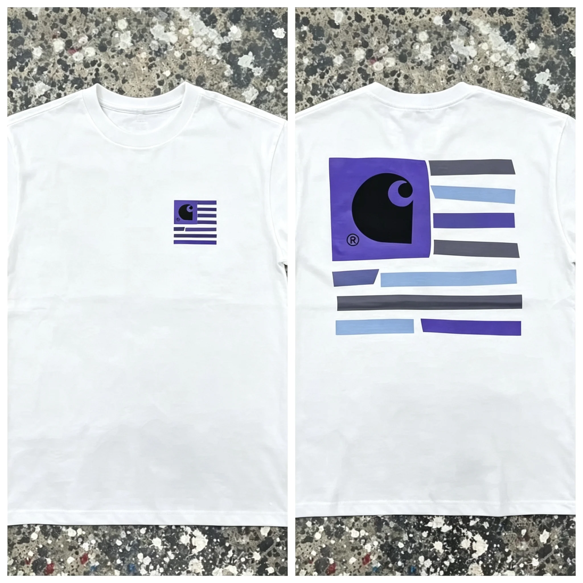2026 Round-neck short-sleeved T-shirt with large striped square artistic print - double-sided, suitable for both men and women