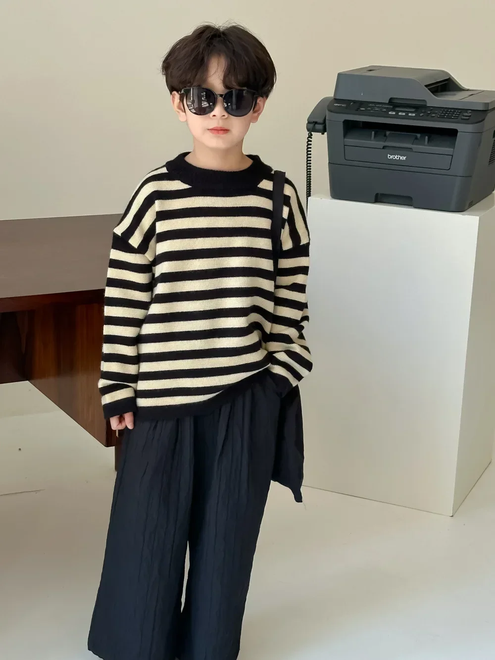 Sweater Autumn Boy Girls Children Clothing Korean Stripe Sweater Children Flip Collar Causal Loose Simple Round Collar 2024